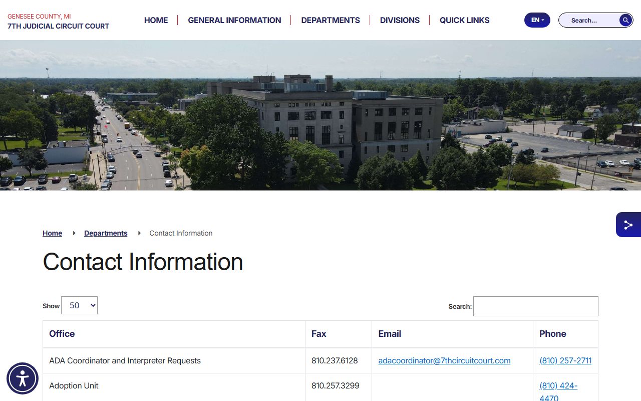Genesee County 7th Circuit Court contact page
