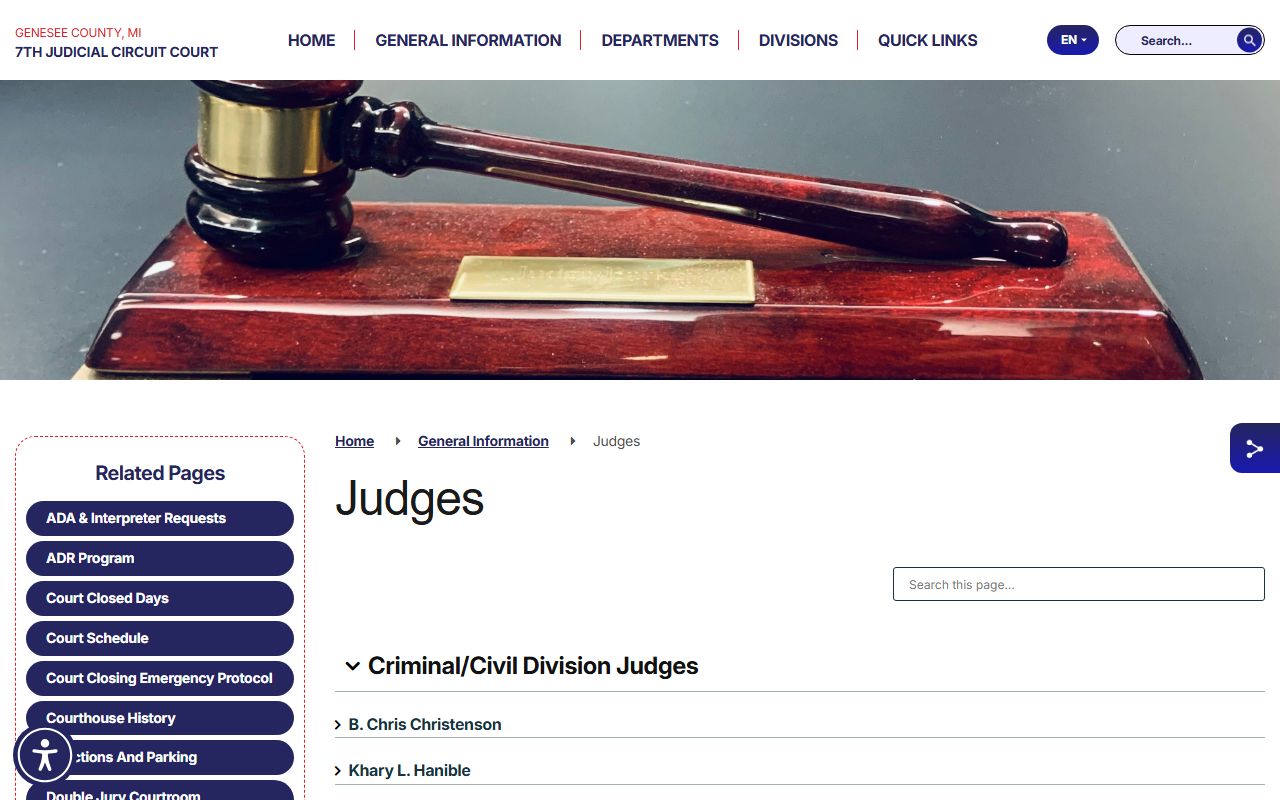 Genesee County 7th Circuit Court judges page