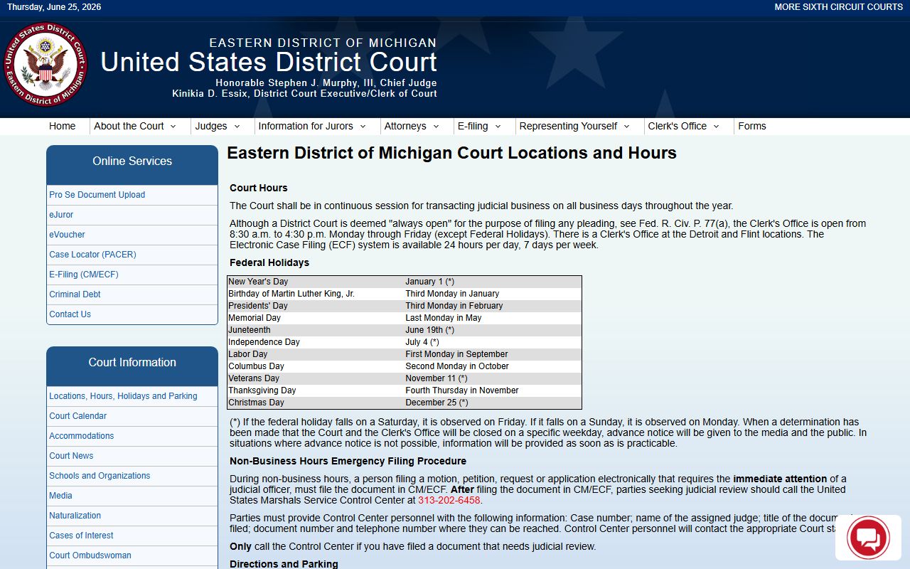 Genesee County federal court locations for the Eastern District of Michigan