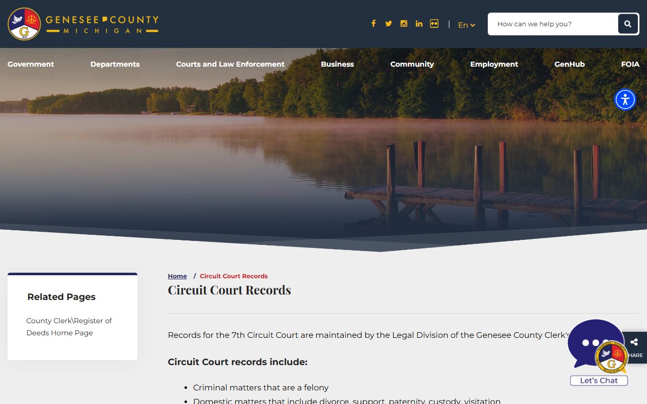 Genesee County circuit court records access page