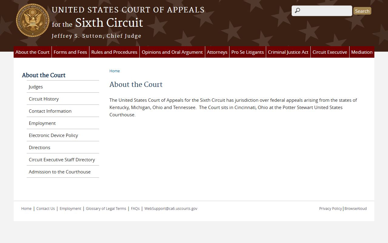 Genesee County federal appeals venue, Sixth Circuit Court of Appeals