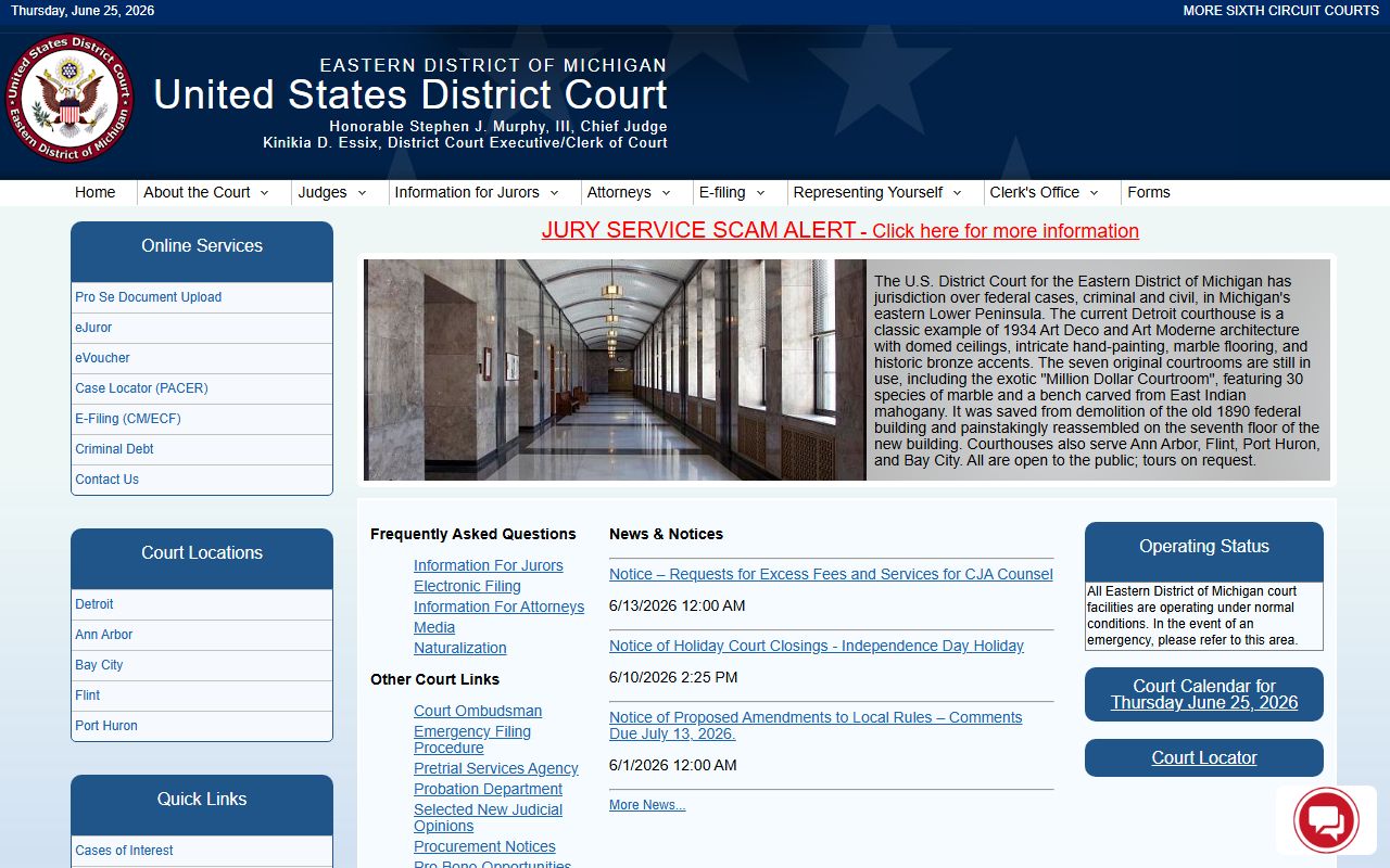 Genesee County federal venue, U.S. District Court for the Eastern District of Michigan