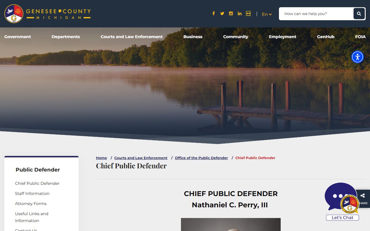 Genesee County chief public defender page tied to charge records and defense