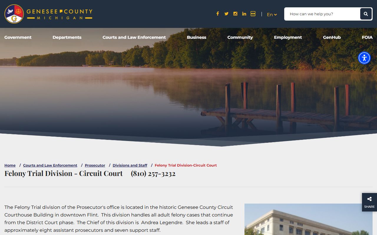 Genesee County prosecutor felony trial division page for serious charge records