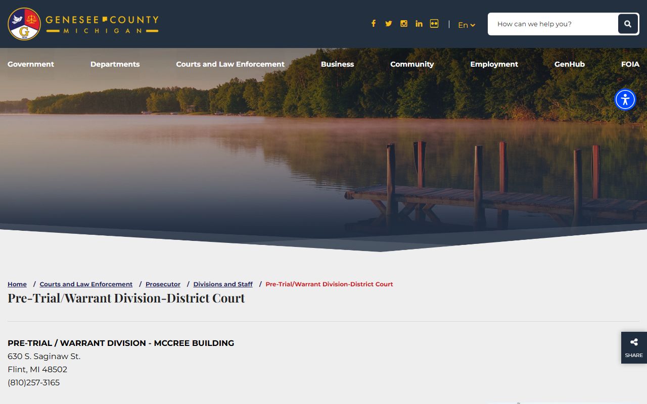 Genesee County prosecutor pre-trial and warrant division page for charges after arrest
