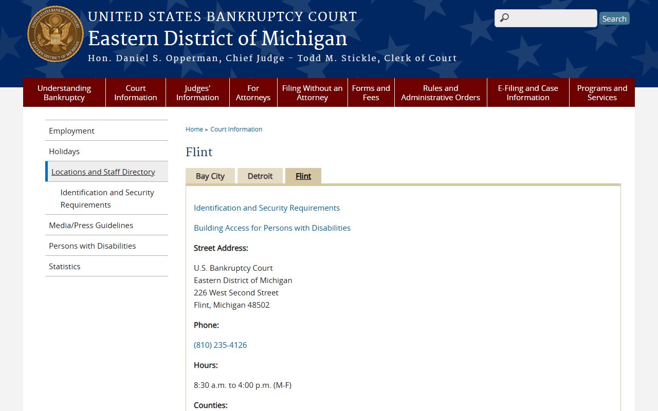 Genesee County bankruptcy court records Flint location page