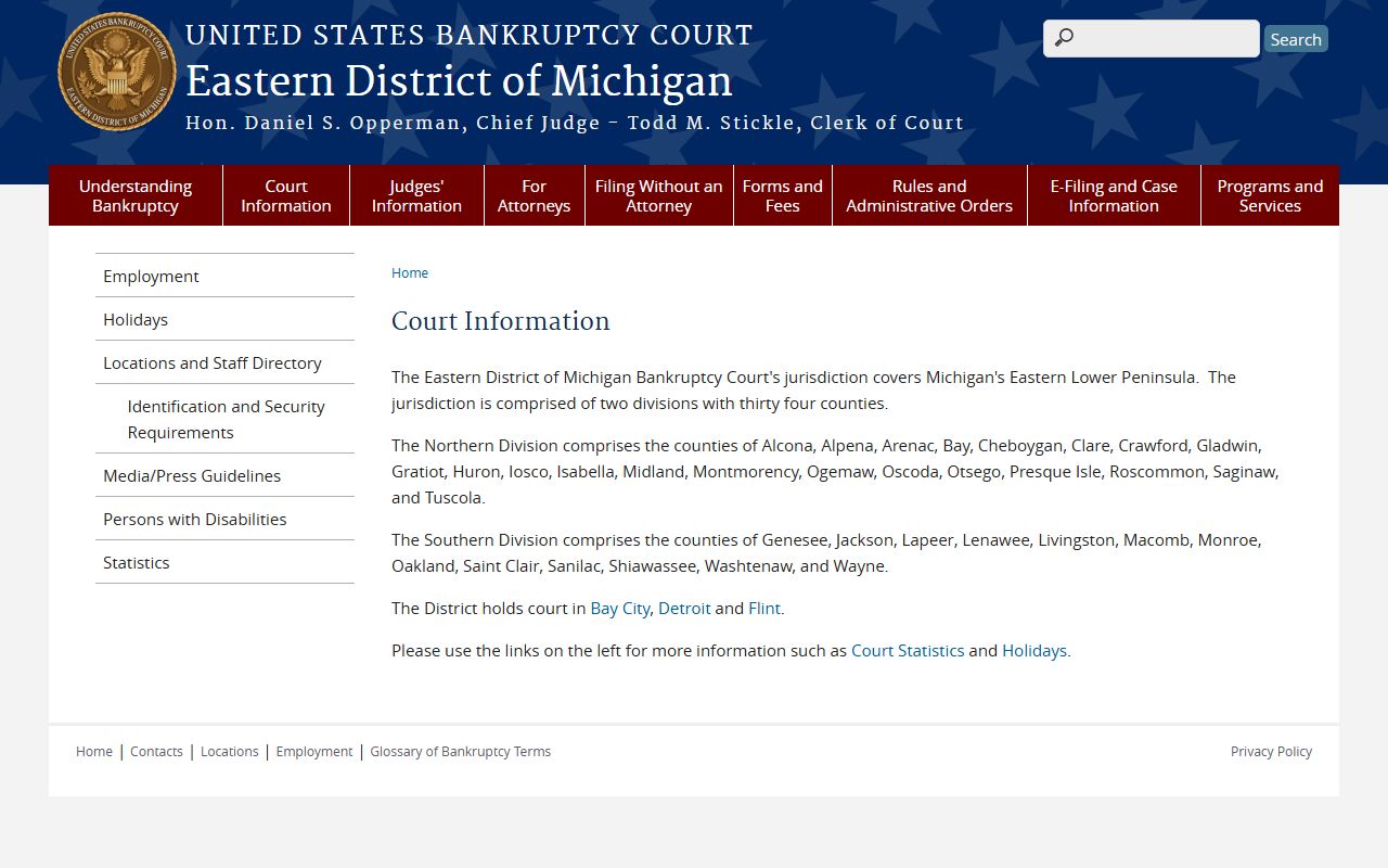 Genesee County bankruptcy court records court-information page