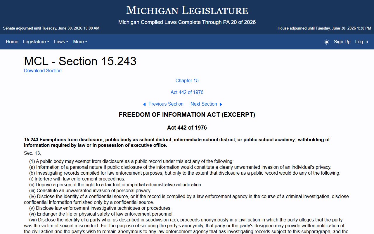 Genesee County court records FOIA exemptions for restricted files