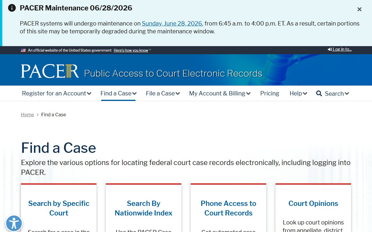 Genesee County federal court records PACER case-finding page