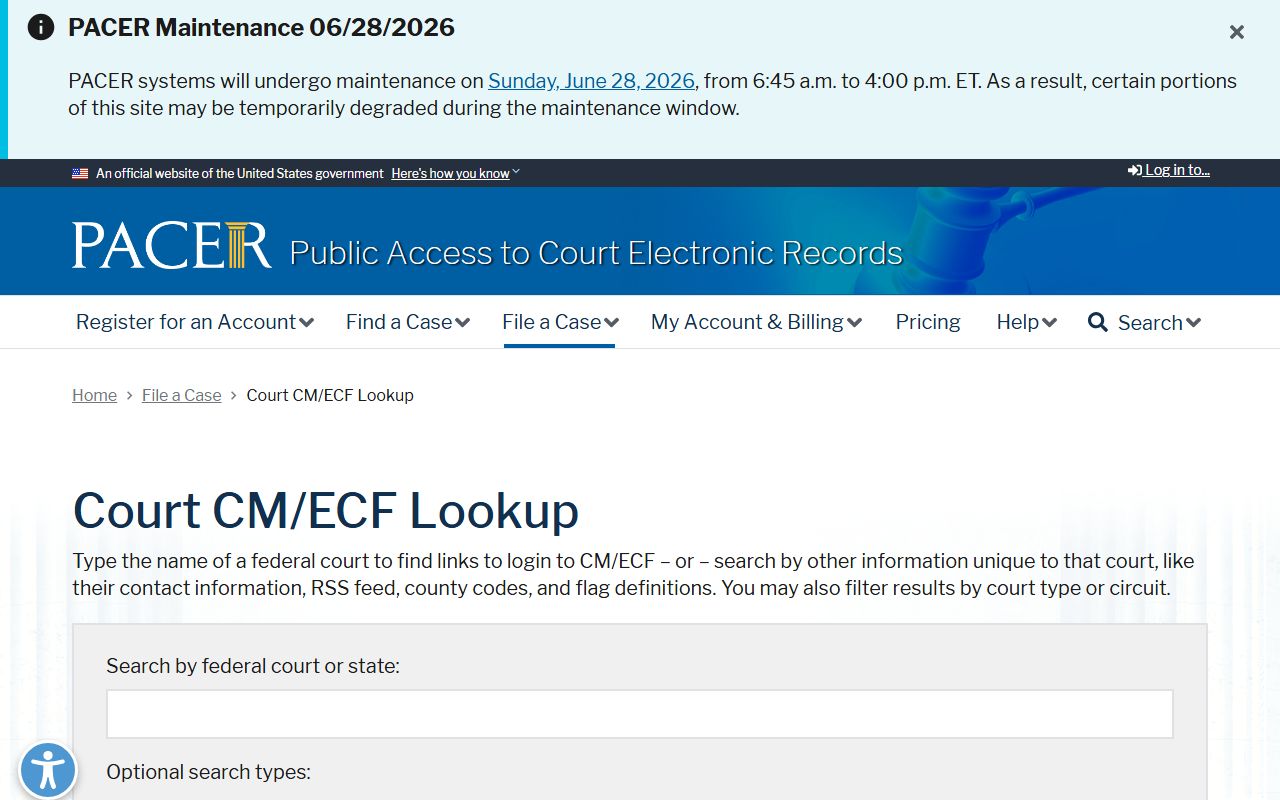 Genesee County federal court records PACER CM/ECF lookup page