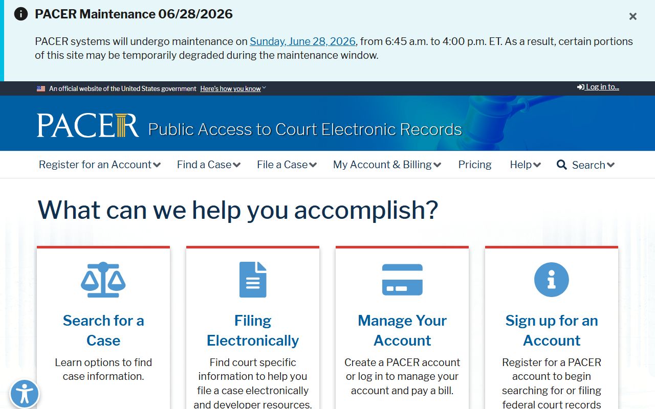Genesee County federal court records PACER home page