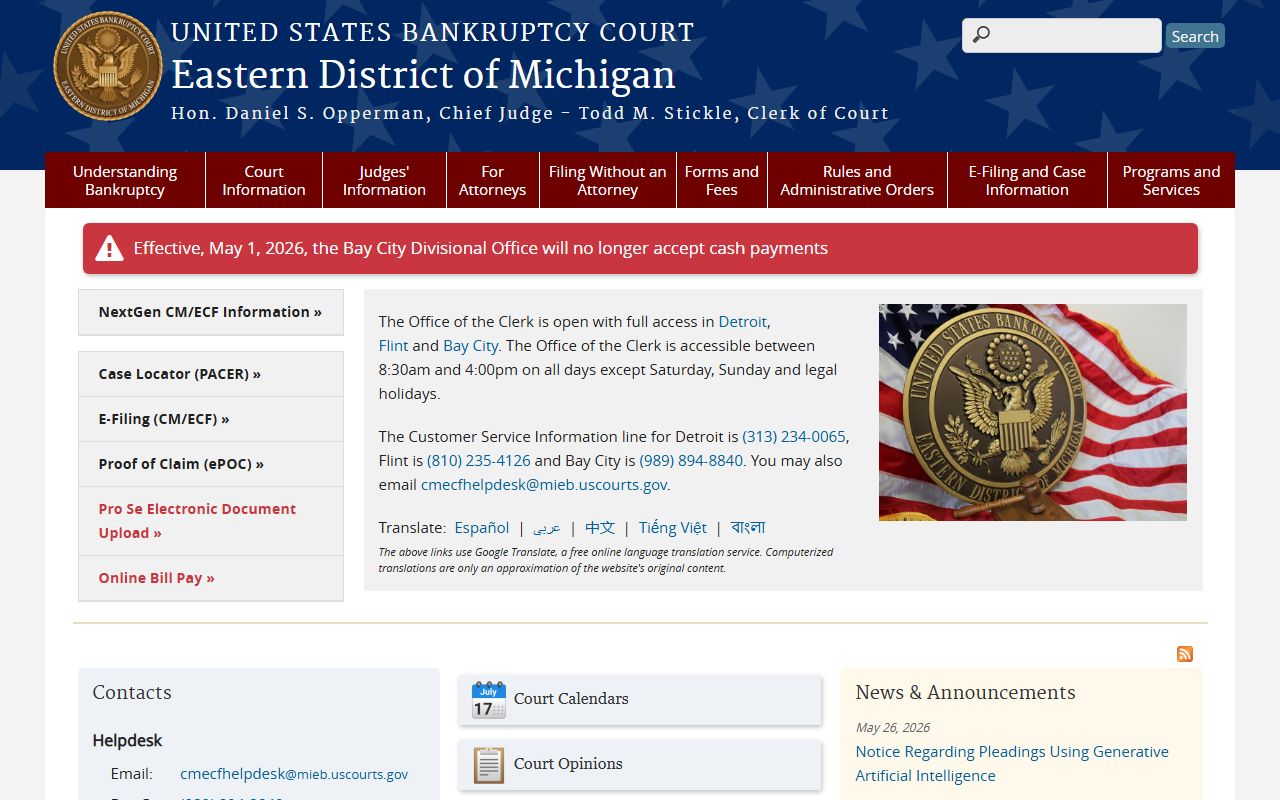 Genesee County bankruptcy court records Eastern District of Michigan home page