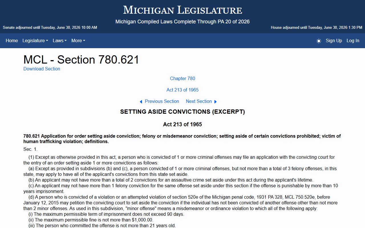 Michigan expungement statute for Genesee County criminal court records