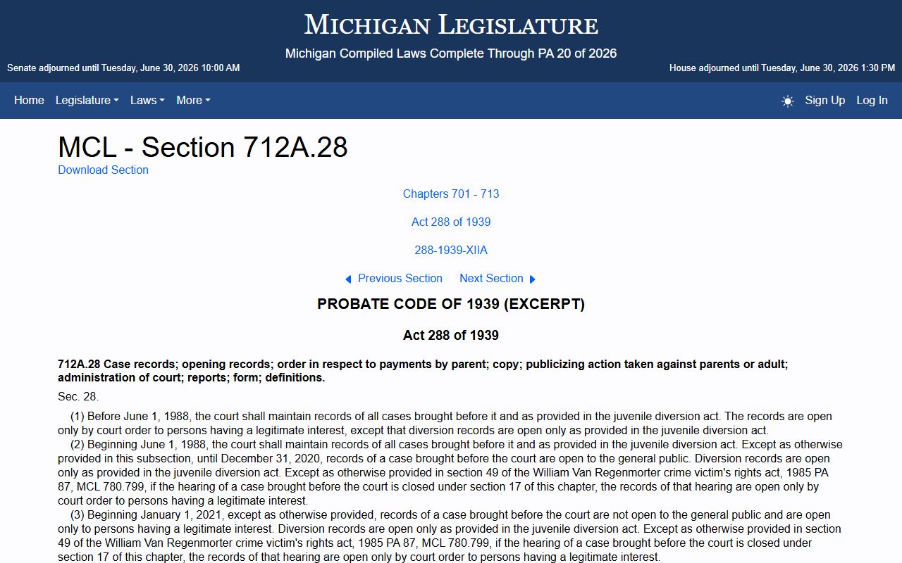 Michigan juvenile records statute for Genesee County criminal court records