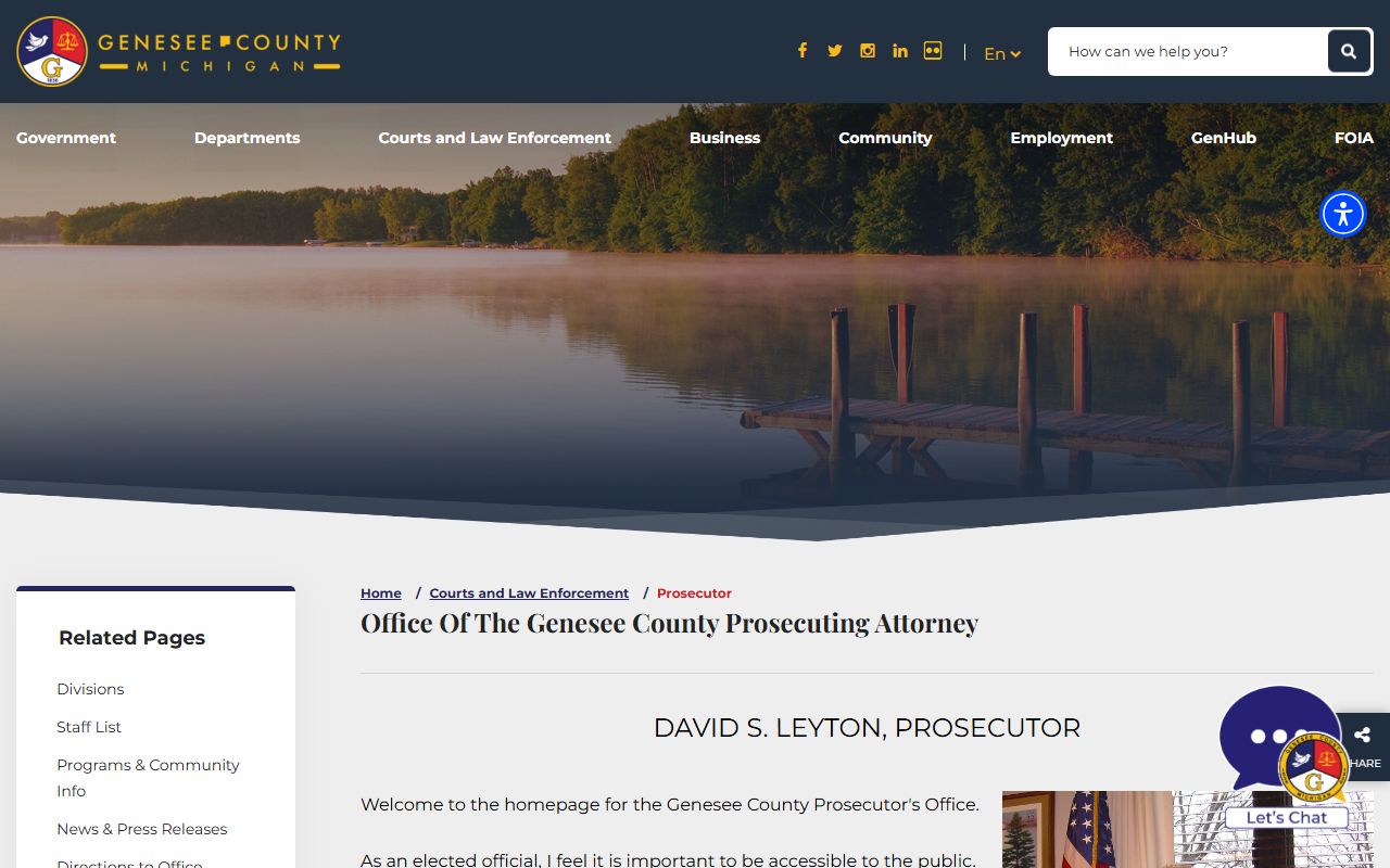Genesee County Prosecuting Attorney home page for criminal court records