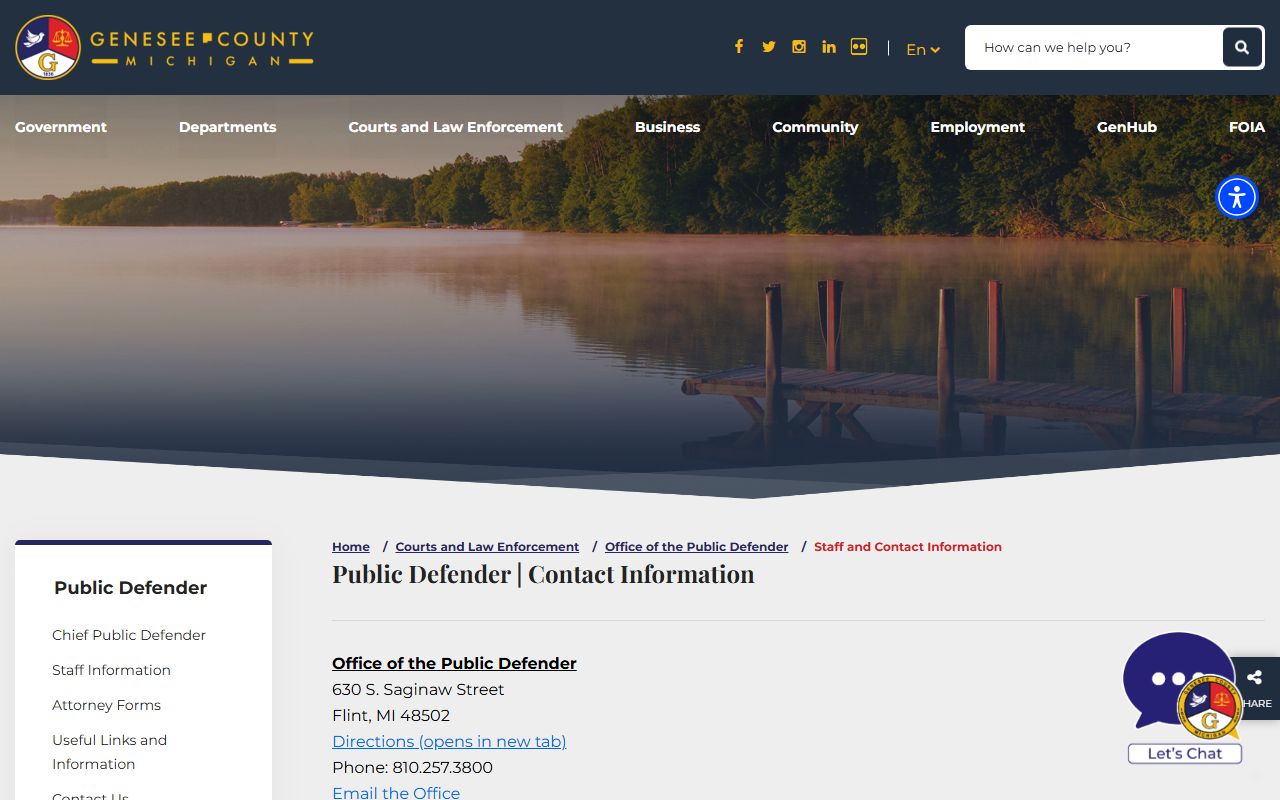 Genesee County public defender staff and contact page for criminal court records