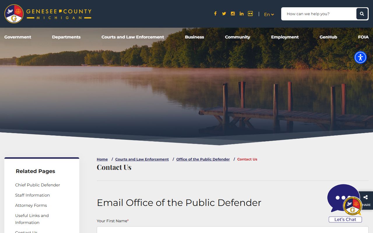 Genesee County public defender contact form for criminal court records