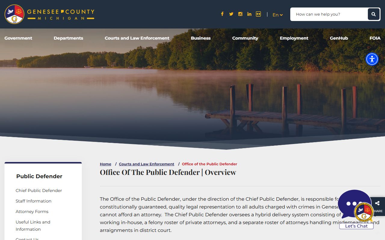 Genesee County public defender home page tied to criminal court records