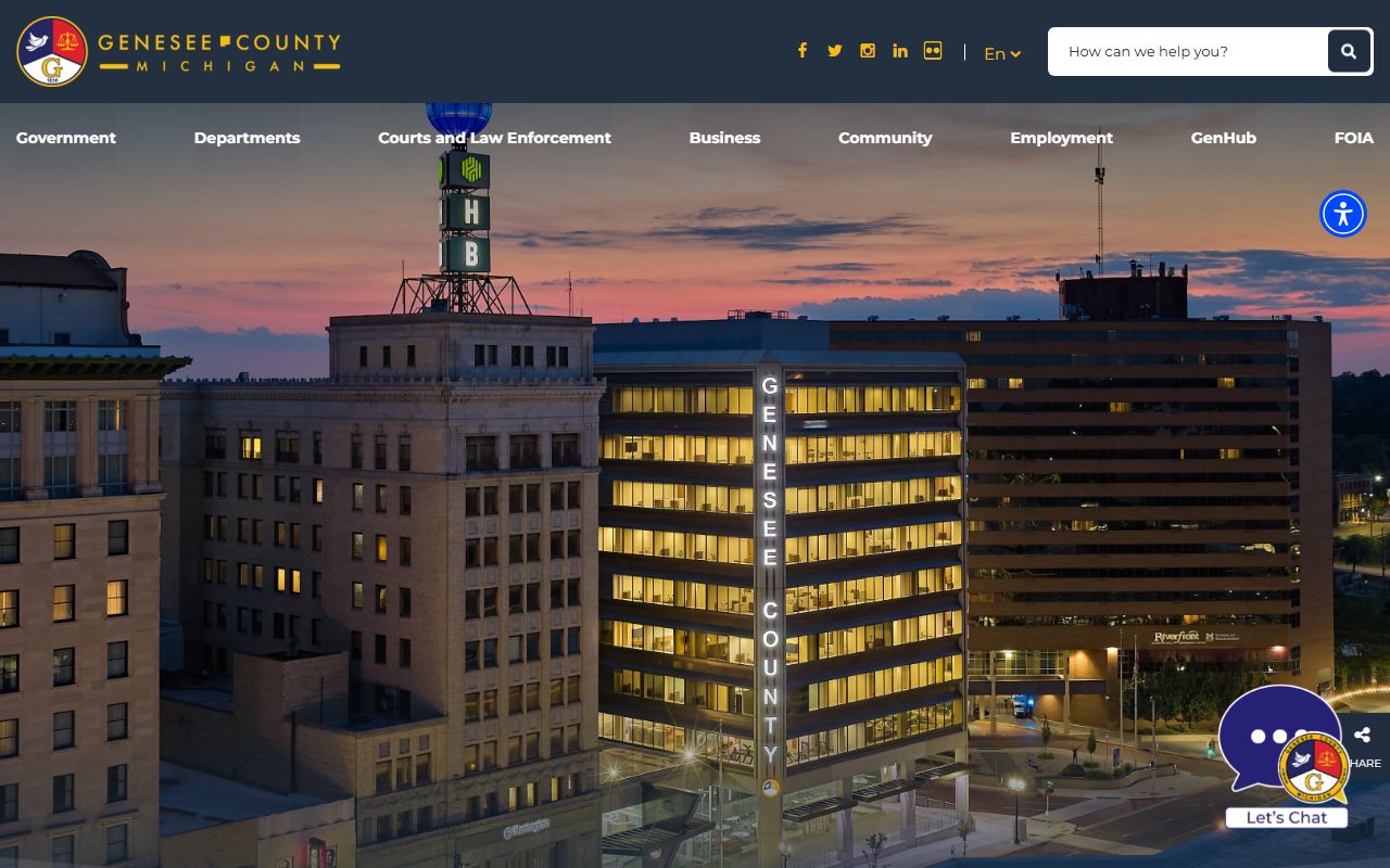 Genesee County homepage news strip and government navigation