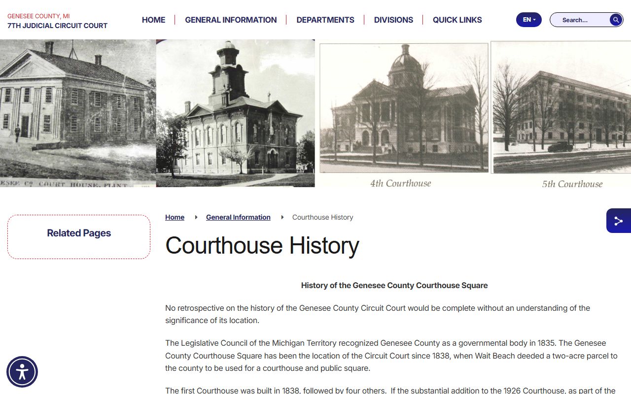 Genesee County courthouse history page in Flint