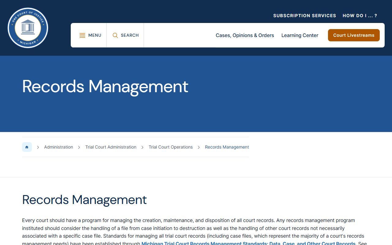 Michigan judicial records management standards for Genesee County courts