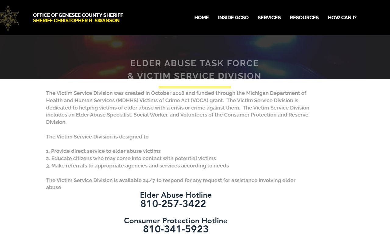 Genesee County inmate records sheriff elder-abuse task force