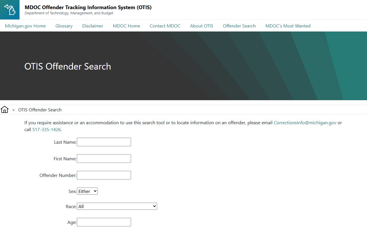 Genesee County inmate records Michigan OTIS offender search form
