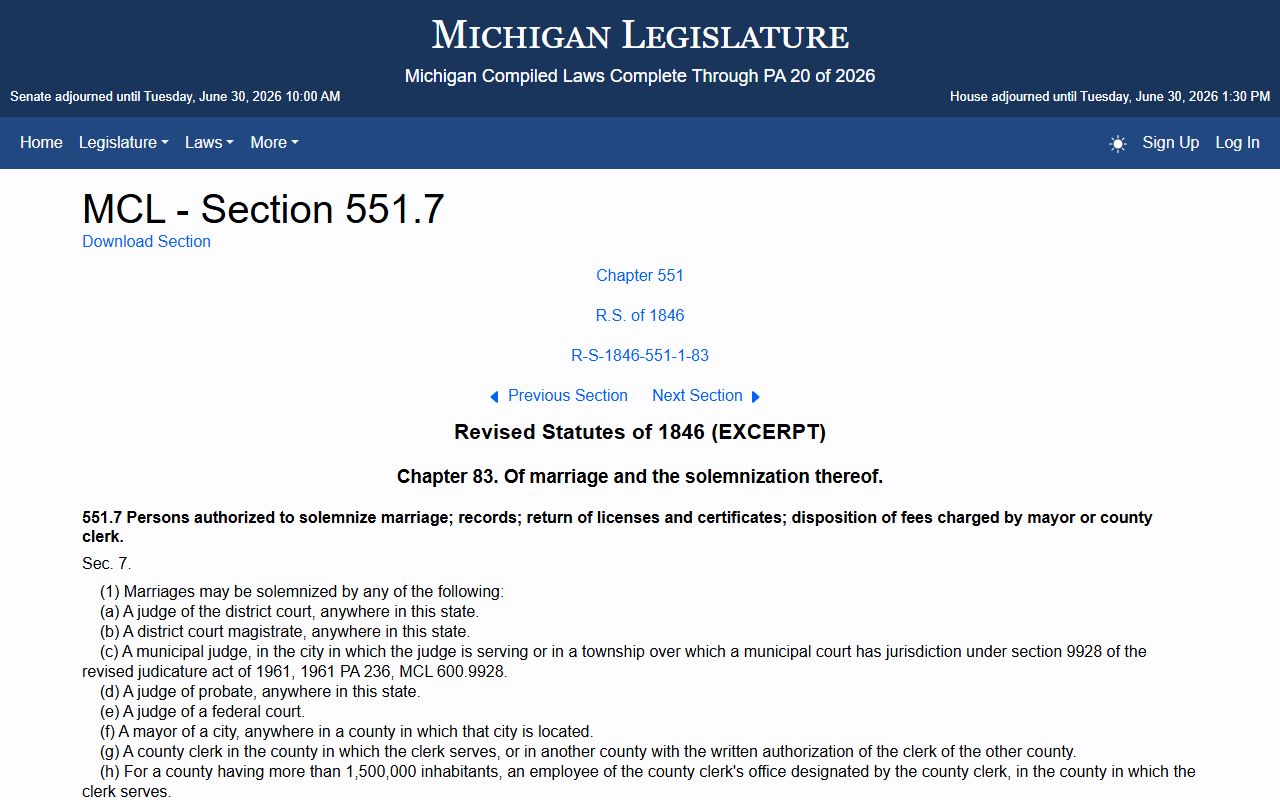 Genesee County marriage records solemnization and officiant statute