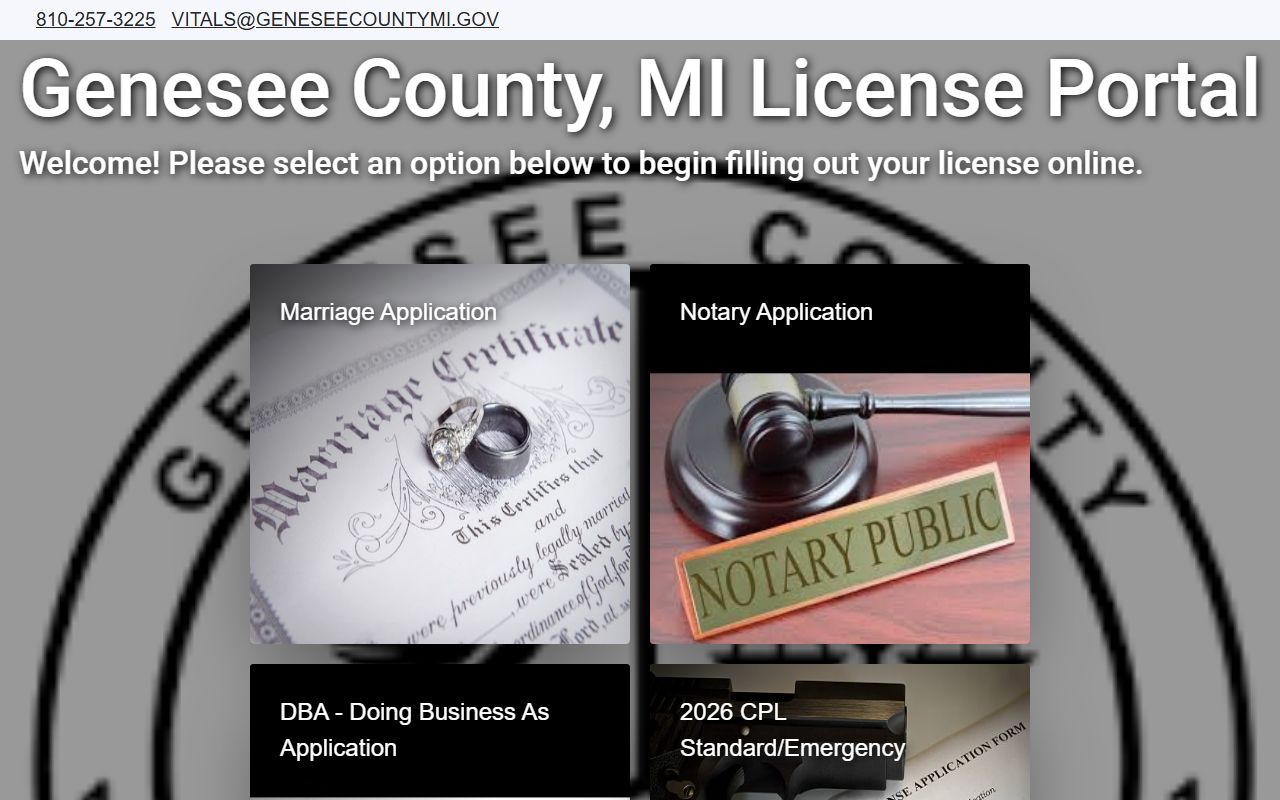 Genesee County marriage records online license application portal