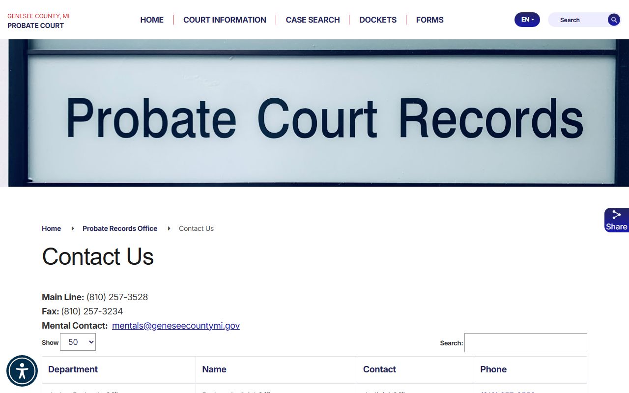 Genesee County probate records office contact page