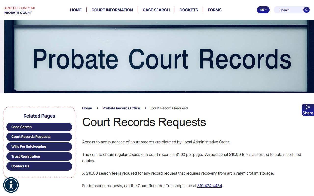 Genesee County probate records court records request form