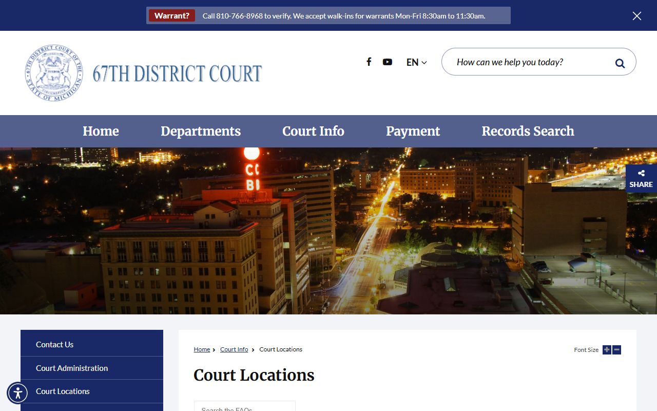 Genesee County traffic court records 67th District Court branch locations